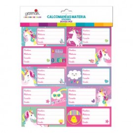 Etiquetas Escolares Granmark Unicornio 20 piezas