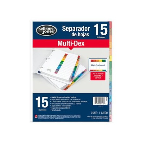 Separador de Hojas Tamaño Carta Wilson Jones  Multidex 15 divisiones
