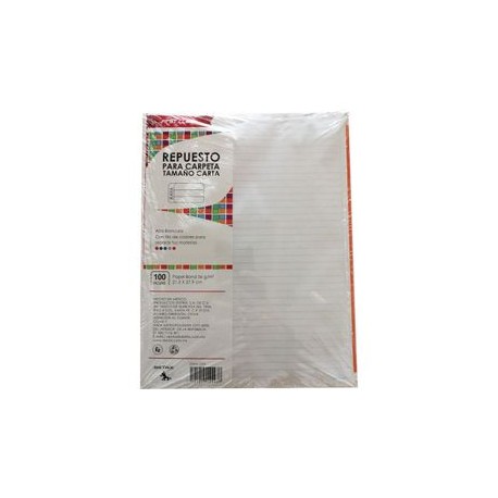 Hojas para Carpeta Tamaño Carta Rayadas 100 hojas