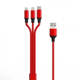 Cable USB 1Hora 3 en 1 Rojo 1 metro