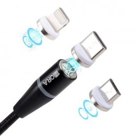 Cable Magnético USB 1Hora 3 Puntas Negro 1 metro