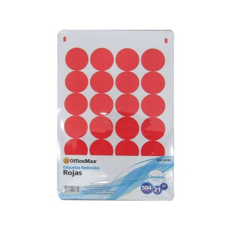 Etiquetas Redondas Rojas 1.9cm OfficeMax 504 etiquetas