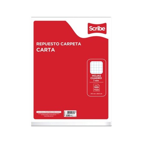 Hojas para Carpeta Tamaño Carta Cuadro Grande Scribe 100 hojas