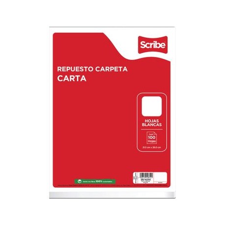 Hojas para Carpeta Tamaño Carta Blancas Scribe 100 hojas