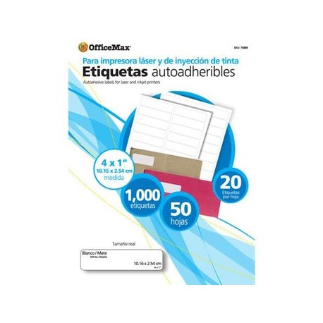 Etiqueta Blanca Autoadherible 4"x1" OfficeMax 1000 etiquetas