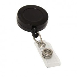 Portagafete Retráctil. Plástico Rigido Negro OMX